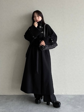 「HARE（ハレ）のガラソールチャンキーブーツ(HARE)（ブーツ、ブラック系）」を使った、REIAさん（レディース・153cm）の秋コーディネート
