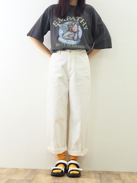 「チャコールグレー」｜「アイテム（パンツ）」を使った、きなこちゃんさん（レディース・162cm）の夏コーディネート