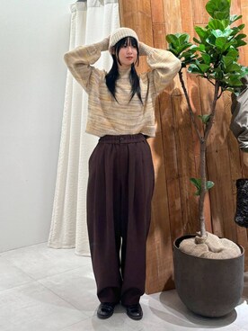 「着痩せ」｜「アイテム（ニットキャップ/ビーニー）」を使った、おののさん（レディース・165cm）の秋コーディネート