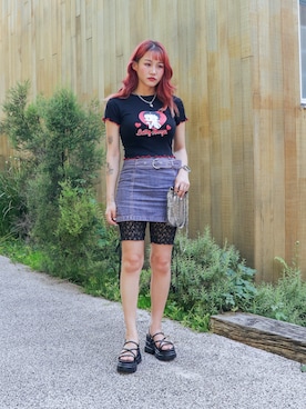 「アイテム（デニムスカート、パープル系）」を使った、MINZさん（レディース・158cm）の春コーディネート