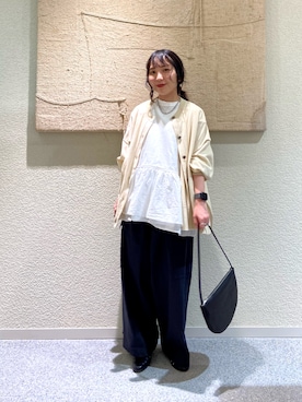 「かぐれ（カグレ）のハイツイストコットンワイドカーディガン（カーディガン/ボレロ、ホワイト系）」を使った、たなか☀︎さん（レディース・145cm）の夏コーディネート
