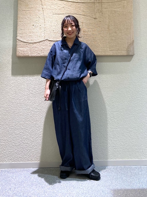綿麻デニムハーフスリーブオールインワン（その他パンツ）｜かぐれ