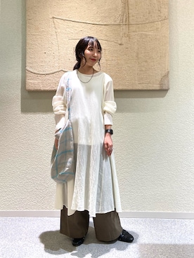 「かぐれ（カグレ）のボイルフレアチュニック（チュニック、ホワイト系）」を使った、たなか☀︎さん（レディース・145cm）の夏コーディネート