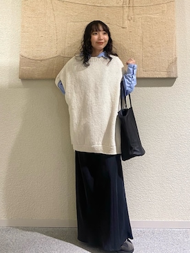 「かぐれ（カグレ）のコットンストライプレギュラーシャツ（シャツ/ブラウス）」を使った、たなか☀︎さん（レディース・145cm）の秋コーディネート