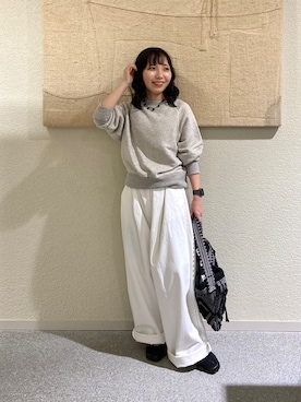 「かぐれ（カグレ）の『2サイズ展開』コットンリヨセルスウェットプルオーバー（スウェット、ベージュ系）」を使った、たなか☀︎さん（レディース・145cm）の秋コーディネート