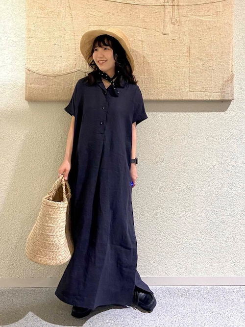 新品　今季　かぐれ　リネンフレンチシャツワンピース　半袖　2025年春夏 かぐれ｜リネンフレンチシャツワンピース - かぐれ(カグレ