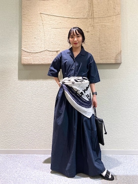 「かぐれ（カグレ）のオープンカラーシャツワンピース（ワンピース、ブルー系）」を使った、たなか☀︎さん（レディース・145cm）の夏コーディネート
