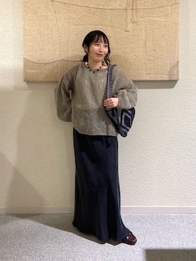 「かぐれ（カグレ）のペルーアルパカルーズニット（ニット/セーター、グレー系）」を使った、たなか☀︎さん（レディース・145cm）の秋コーディネート