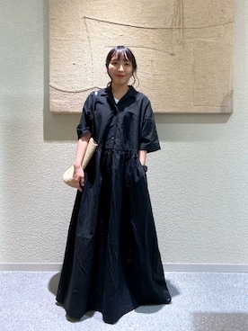 「かぐれ（カグレ）のオープンカラーシャツワンピース（ワンピース、ブラック系）」を使った、たなか☀︎さん（レディース・145cm）の夏コーディネート