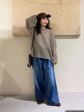 「かぐれ（カグレ）のペルーアルパカルーズニット（ニット/セーター、グレー系）」を使った、たなか☀︎さん（レディース・145cm）の秋コーディネート