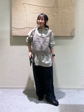 「かぐれ（カグレ）のコットンリネンガーメントダイシャツ（シャツ/ブラウス、グリーン系）」を使った、たなか☀︎さん（レディース・145cm）の秋コーディネート