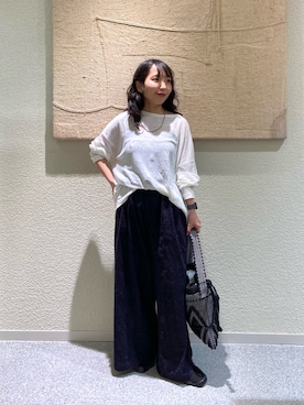 「かぐれ（カグレ）のリネンボートネックカットソー（Tシャツ/カットソー、ホワイト系）」を使った、たなか☀︎さん（レディース・145cm）の夏コーディネート