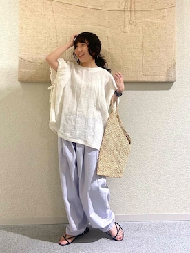 「ウェーブ×カジュアル」｜「アイテム（パンツ）」を使った、たなか☀︎さん（レディース・145cm）の夏コーディネート