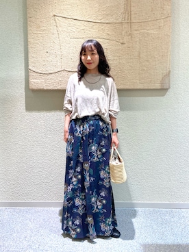 「かぐれ（カグレ）のリネンボートネックカットソー（Tシャツ/カットソー、ベージュ系）」を使った、たなか☀︎さん（レディース・145cm）の夏コーディネート