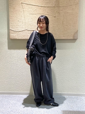 「かぐれ（カグレ）のリネンボートネックカットソー（Tシャツ/カットソー、ブラック系）」を使った、たなか☀︎さん（レディース・145cm）の夏コーディネート