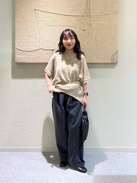 「かぐれ（カグレ）のリネンコットンスカーフニット（ニット/セーター、イエロー系）」を使った、たなか☀︎さん（レディース・145cm）の夏コーディネート