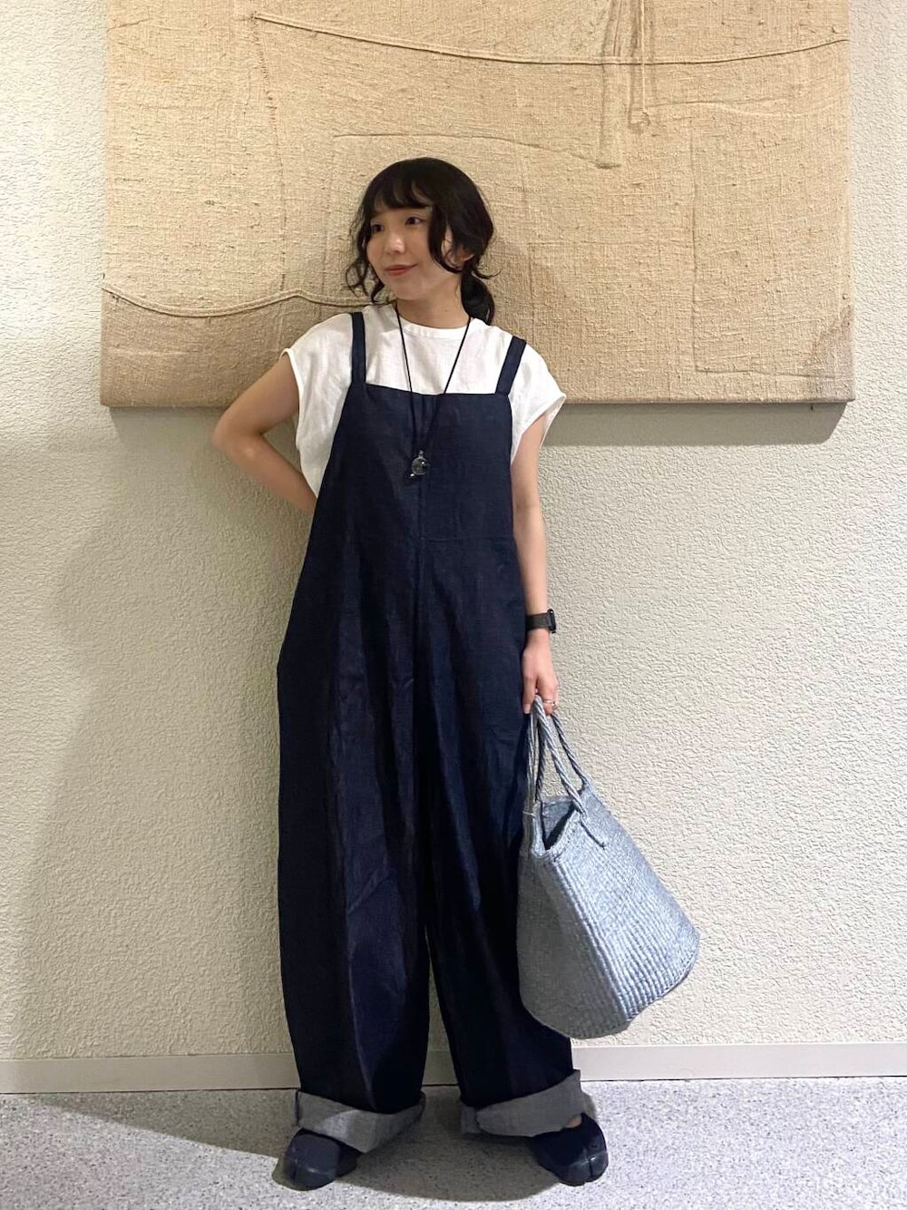 「かぐれ、newarrival、低身長コーデ、骨格ウェーブ、イエベ秋、ウェーブ×イエベ秋、ウェーブ×低身長、リネン着こなし術」｜「かぐれのリネンフレンチクルーネック（Tシャツ/カットソー、ホワイト系）」を使った、たなか☀︎さん（骨格ウェーブ・レディース・145cm）の夏コーディネートの1枚目の写真