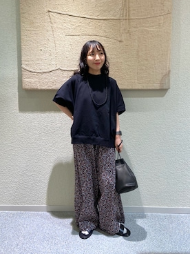 「かぐれ（カグレ）の天竺 ワイドプルオーバー（Tシャツ/カットソー、ブラック系）」を使った、たなか☀︎さん（レディース・145cm）の夏コーディネート