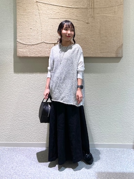 「かぐれ（カグレ）のテープヤーンニットベスト（ベスト、ホワイト系）」を使った、たなか☀︎さん（レディース・145cm）の秋コーディネート