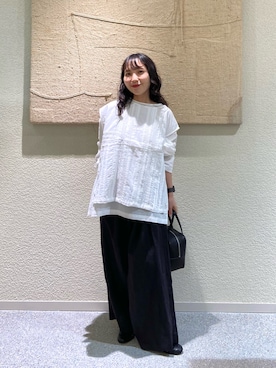 「かぐれ（カグレ）のレースタックベストセットシャツ（シャツ/ブラウス、ホワイト系）」を使った、たなか☀︎さん（レディース・145cm）の夏コーディネート