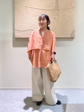 「かぐれ（カグレ）のワイドギャザーダブルブラウス（シャツ/ブラウス、ピンク系）」を使った、たなか☀︎さん（レディース・145cm）の夏コーディネート