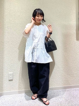 「かぐれ（カグレ）のコットンクロップドパンツ（その他パンツ）」を使った、たなか☀︎さん（レディース・145cm）の夏コーディネート