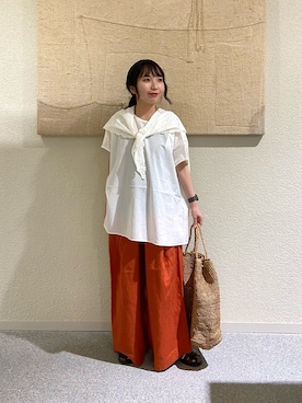 「かぐれ（カグレ）のエンブロイダリースカーフブラウス（シャツ/ブラウス、ホワイト系）」を使った、たなか☀︎さん（レディース・145cm）の夏コーディネート