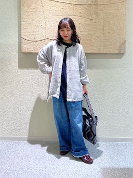 「かぐれ（カグレ）のウールコットンシャツカーディガン（シャツ/ブラウス、グレー系）」を使った、たなか☀︎さん（レディース・145cm）の秋コーディネート