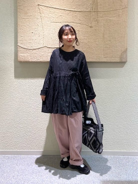 「かぐれ（カグレ）のコットンワッシャーサルエルパンツ（その他パンツ、ピンク系）」を使った、たなか☀︎さん（レディース・145cm）の夏コーディネート