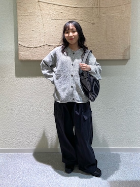 「かぐれ（カグレ）のテープヤーンカーディガン（カーディガン/ボレロ、ホワイト系）」を使った、たなか☀︎さん（レディース・145cm）の秋コーディネート