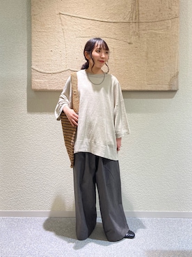 「かぐれ（カグレ）のコットン2タックパンツ（その他パンツ、グレー系）」を使った、たなか☀︎さん（レディース・145cm）の夏コーディネート