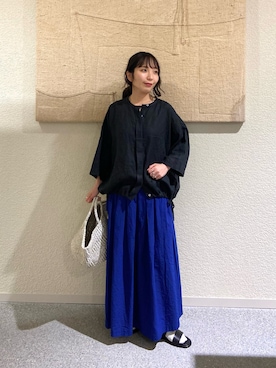 「かぐれ（カグレ）のコットンタックスカート（スカート、ブルー系）」を使った、たなか☀︎さん（レディース・145cm）の夏コーディネート