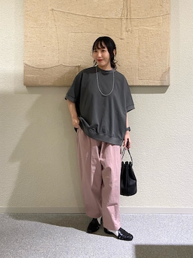 「かぐれ（カグレ）の天竺 ワイドプルオーバー（Tシャツ/カットソー、グレー系）」を使った、たなか☀︎さん（レディース・145cm）の夏コーディネート