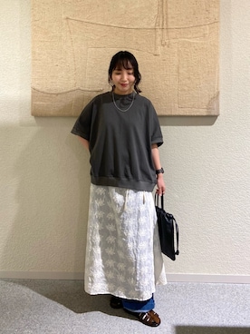 「かぐれ（カグレ）の天竺 ワイドプルオーバー（Tシャツ/カットソー、グレー系）」を使った、たなか☀︎さん（レディース・145cm）の夏コーディネート