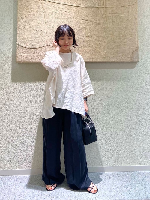 リネンクルーネックハーフスリーブ