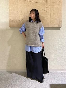 「かぐれ（カグレ）のペルーニットベスト（ベスト、グレー系）」を使った、たなか☀︎さん（レディース・145cm）の秋コーディネート