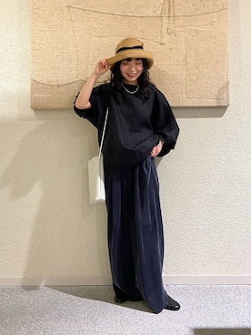 「かぐれ（カグレ）のmature ha.　BOXED HAT 11CM RIBBON（ハット、ブラック系）」を使った、たなか☀︎さん（レディース・145cm）の春コーディネート