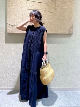 「かぐれ（カグレ）の『2サイズ展開』フロント刺繍ノースリーブワンピース（ワンピース）」を使った、たなか☀︎さん（レディース・145cm）の夏コーディネート