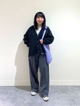 「アイテム（トートバッグ、パープル系）」を使った、たなか☀︎さん（レディース・145cm）の冬コーディネート