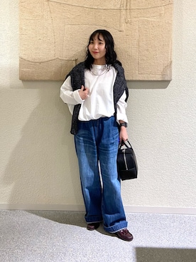 「かぐれ（カグレ）のコットンラミーワイドプルオーバー（シャツ/ブラウス、ホワイト系）」を使った、たなか☀︎さん（レディース・145cm）の秋コーディネート