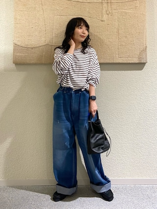 「かぐれ（カグレ）のハイツイストボーダーカットソー（Tシャツ/カットソー）」を使った、たなか☀︎さん（レディース・145cm）の秋コーディネート