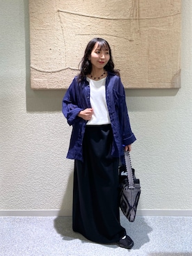 「かぐれ（カグレ）のラミーワイドシアーシャツ（シャツ/ブラウス、ブルー系）」を使った、たなか☀︎さん（レディース・145cm）の夏コーディネート