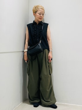 「SMELLY(スメリー)のメタルクラウンパントダテメガネ(メガネ、シルバー系)」を使った、piさん(レディース・148cm)の夏コーディネート