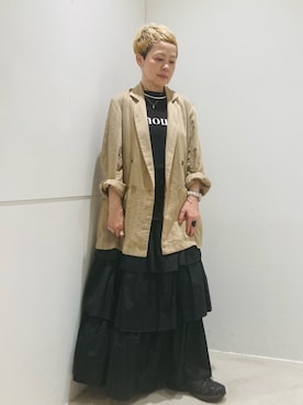 「SENSE OF PLACE by URBAN RESEARCH(センスオブプレイスバイアーバンリサーチ)のティアードエアリーロングスカート(Skirt、ブラック系)」を使った、piさん(レディース・148cm)の夏コーディネート