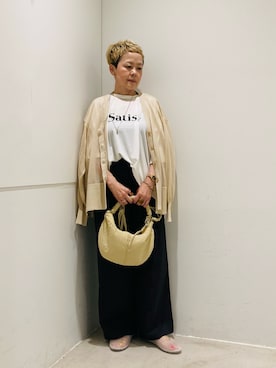 「SENSE OF PLACE by URBAN RESEARCH(センスオブプレイスバイアーバンリサーチ)の撥水 コードハンドルパフバッグ(Handbag、ベージュ系)」を使った、piさん(レディース・148cm)の夏コーディネート