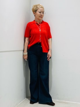 「SMELLY(スメリー)のメタルクラウンパントダテメガネ(メガネ、シルバー系)」を使った、piさん(レディース・148cm)の夏コーディネート