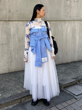 「POPPYのアイテム（トップス、ブルー系）」を使った、Hinariさん（レディース・161cm）の春コーディネート