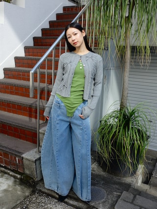 「POPPYのアイテム(カーディガン/ボレロ)」を使った、Hinariさん(レディース・161cm)の春コーディネート