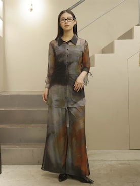 「sahara（サハラ）のArt Print Sheer Shirt（シャツ/ブラウス、その他）」を使った、Hinariさん（レディース・161cm）の春コーディネート