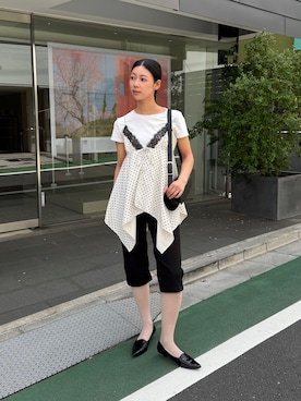 「GU（ジーユー）のアイテム（Tシャツ/カットソー、ホワイト系）」を使った、Hinariさん（レディース・161cm）の夏コーディネート